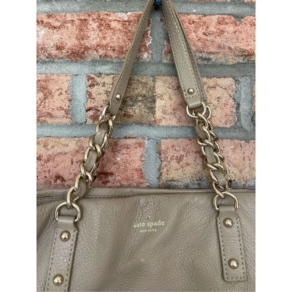 Kate Spade Womens Taupe Leather Chain Link Metal Double Handle Shoulder Bag - Picture 6 of 7